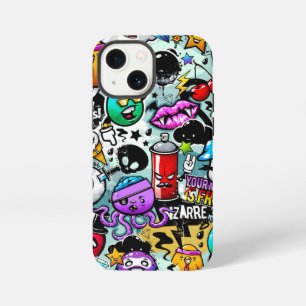 Etui iPhone 13 Mini Crâne autocollant fou, lèvres, graffiti au spray
