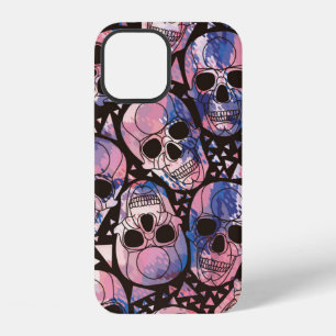 Coque iPhone 12 Crâne avec ornement polygonal. Halloween. Sans cou
