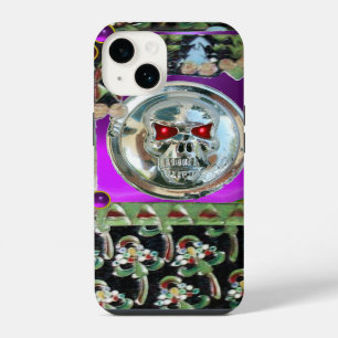 COQUE POUR iPhone 14 CRÂNE CHROME NOIR VERT ROUGE VIOLET PIERRES GEMMES