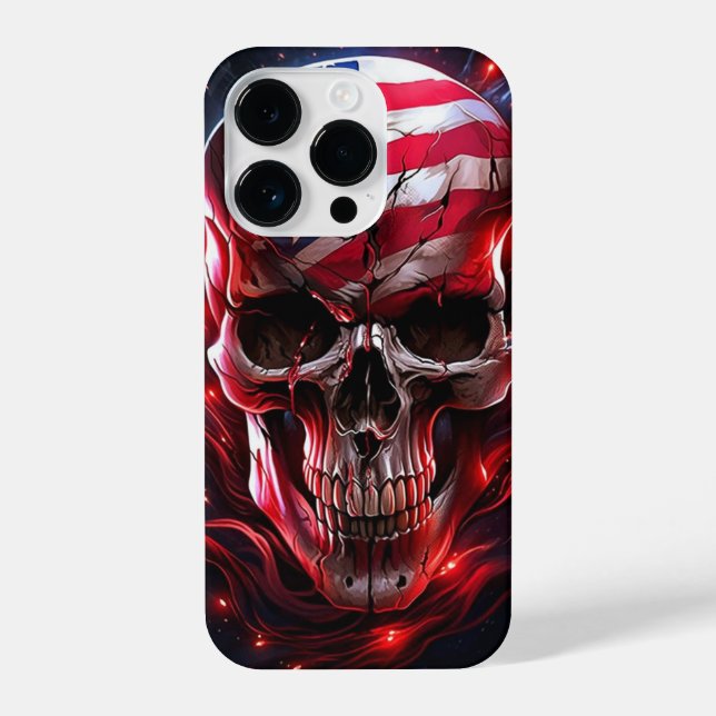 Coque iPhone Crâne cool avec drapeau américain (Verso)
