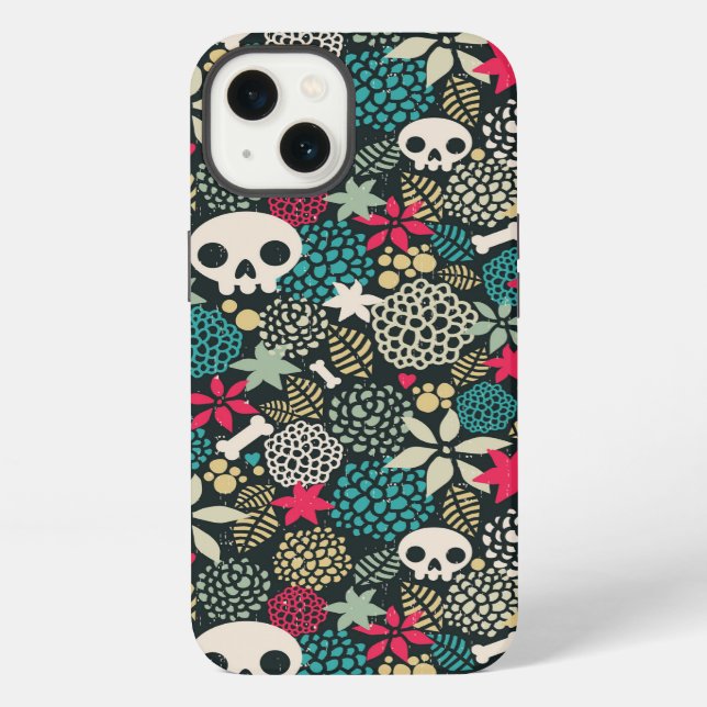 Coque iPhone Crâne dans les fleurs (Verso)