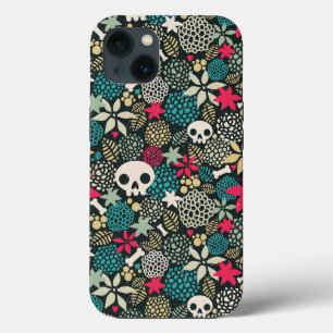 Etui iPhone 13 Crâne dans les fleurs
