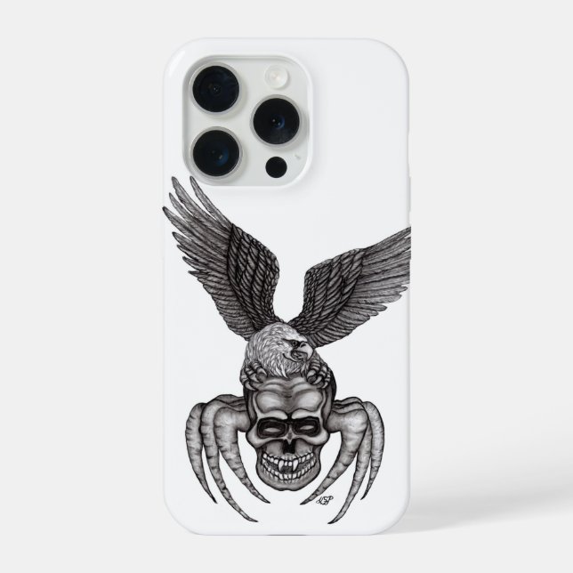Coque iPhone Crâne d'araignée avec aigle (Verso)