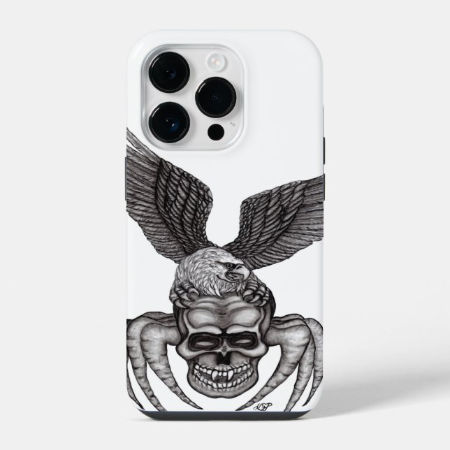 Coque iPhone Crâne d'araignée avec aigle (Verso)