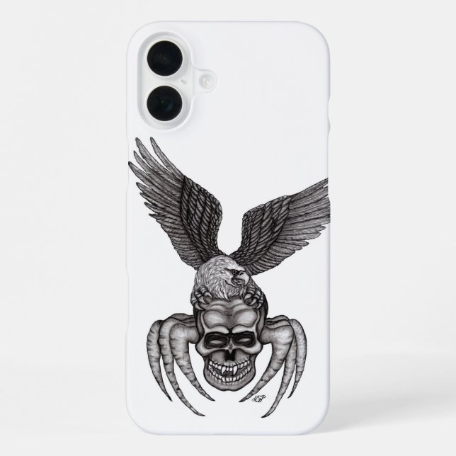 Coque iPhone Crâne d'araignée avec aigle (Verso)