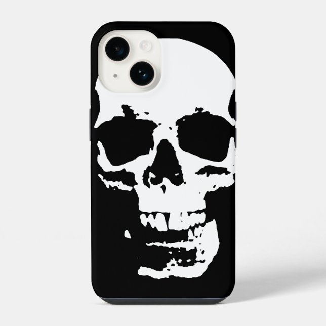 Coque iPhone Crâne d'art pop noir et blanc élégant cool (Verso)