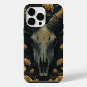 Coque Pour Pour iPhone 14 Pro Max Crâne de chèvre doré et roses dorées