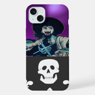 COQUE iPhone 15 PLUS CRÂNE DE CORSAIRE NOIR & FLEUR DE LIS