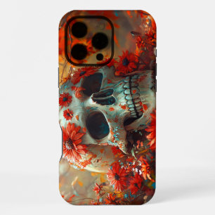 Coque iPhone 16 Pro Max Crâne de marguerite orange