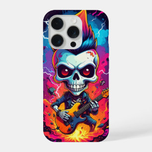 Coque iPhone 15 Pro Crâne de rockeur avec mohawk