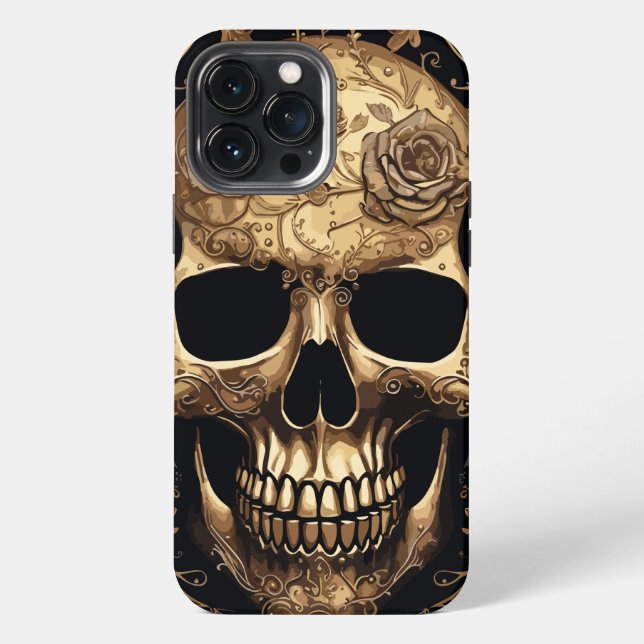 Coque iPhone Crâne de Rose d'Or (Verso)
