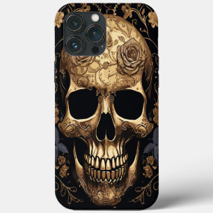 Etui iPhone 13 Pro Max Crâne de Rose d'Or