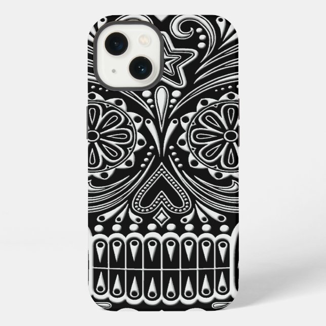 Coque iPhone Crâne de sucre blanc et noir complexe (Verso)
