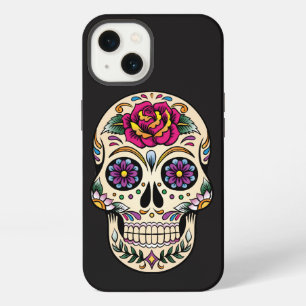Etui iPhone 13 Crâne de sucre de Jour des morts avec rose