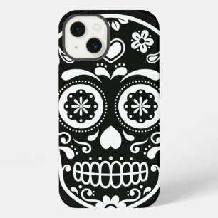 Etui iPhone 13 Crâne de sucre en forme de coeur noir et blanc