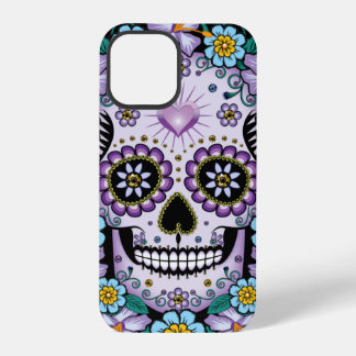 Coque iPhone 12 Pro Crâne de sucre pourpre aux fleurs