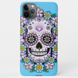 Coque iPhone 11Pro Max Crâne de sucre pourpre avec fleurs