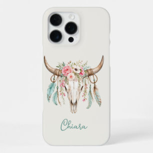 Coque iPhone 16 Pro Max Crâne de vache floral aquarelle Boho