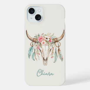 Coque iPhone 15 Plus Crâne de vache floral aquarelle Boho