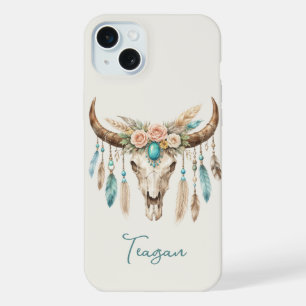 Coque iPhone 15 Plus Crâne de vache floral aquarelle Boho Chic