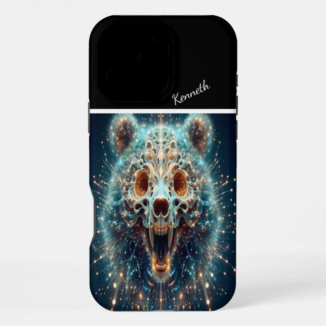 Coque iPhone Crâne d'ours dans une explosion de lumière (Verso)