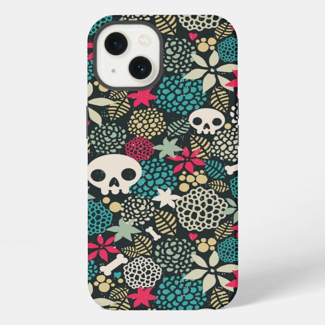Coque iPhone Crâne en fleurs (Verso)
