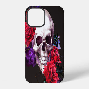 Coque iPhone 12 Crâne et Rose : Aquarelle florale foncée.