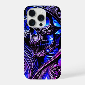 Coque iPhone 15 Pro Crâne Fantôme Cyber Bleu - Édition Néon Lumineux