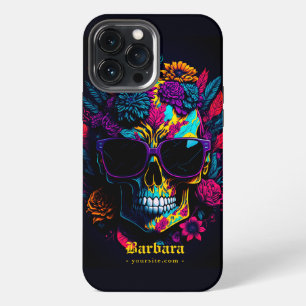 Etui iPhone 13 Pro Max Crâne floral coloré Rétro stylish Tattoo Artiste