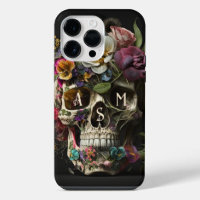 Crâne floral Goth Pagan Monogramme Initiales