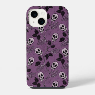 Coque Pour iPhone 14 Crâne Floral Gothique Violet