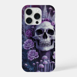 Coque iPhone 15 Pro Crâne gothique époustouflant sur prune, Macabre de