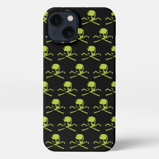 Coque iPhone Crâne gothique Et Crossbones Motif Vert (Verso)