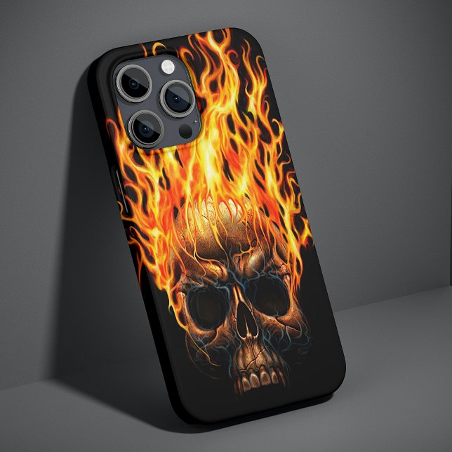Coque iPhone Crâne gothique motif feu jaune orange (Créateur téléchargé)