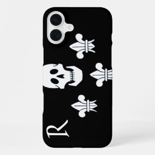 COQUE iPhone 16 PLUS CRÂNE JOLLY ROGER ET DESSIN MONOGRAMME DE TROIS LI