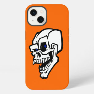 Etui iPhone 13 Crâne maléfique blanc Halloween avec des yeux bleu