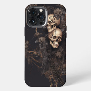 Etui iPhone 13 Pro Max Crâne sombre et motif floral