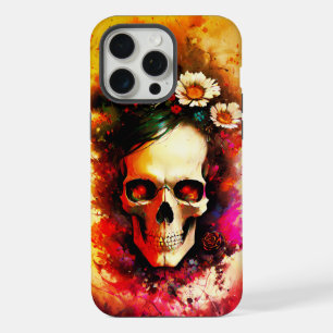 Coque iPhone 15 Pro Max Crânes colorés ornés de fleurs