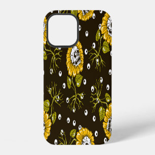 Coque iPhone 12 Crânes de tournesol : motif unique et continu.