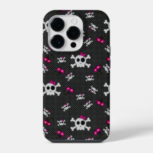 Coque Pour iPhone 14 Plus Crânes Goth Féminin avec Rubans Roses