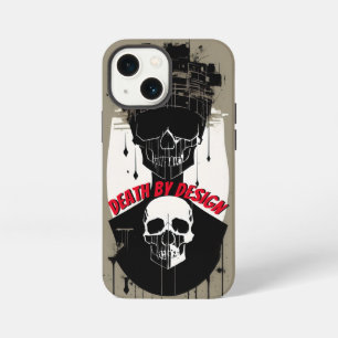 Etui iPhone 13 Mini Crânes mort par design noir blanc rouge goutte à g