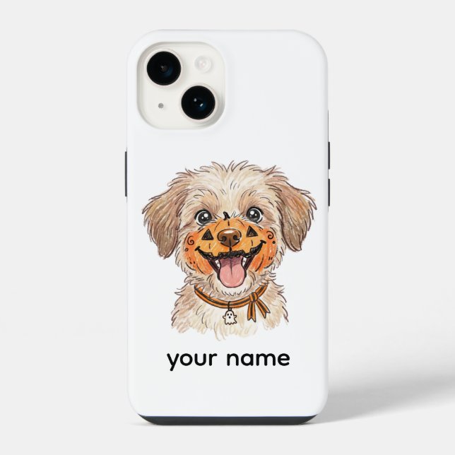 Coque iPhone Crayon de couleur chien peinture visage citrouille (Verso)