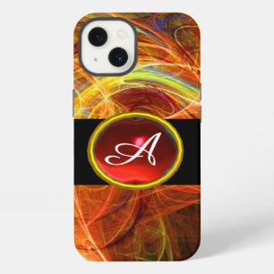ETUI iPhone 13 CRAZY PHOTON RUBIS ROUGE GEMME PIERRE MONOGRAMME