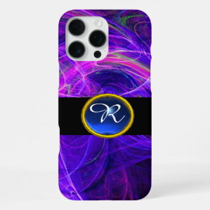 Coque iPhone 16 Pro Max CRAZY PHOTON VIOLET BLEU GEMME MONOGRAMME Abstrait