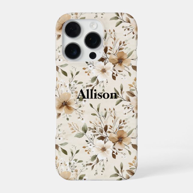 Coque iPhone Crème Brown Floral (Verso)