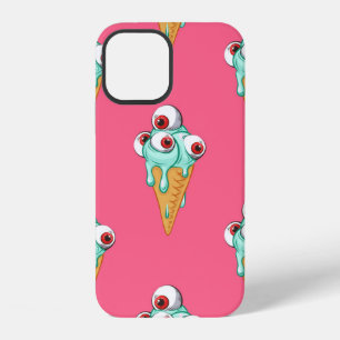 Coque iPhone 12 Crème glacée bleue aux yeux. Arrière - plan rose. 