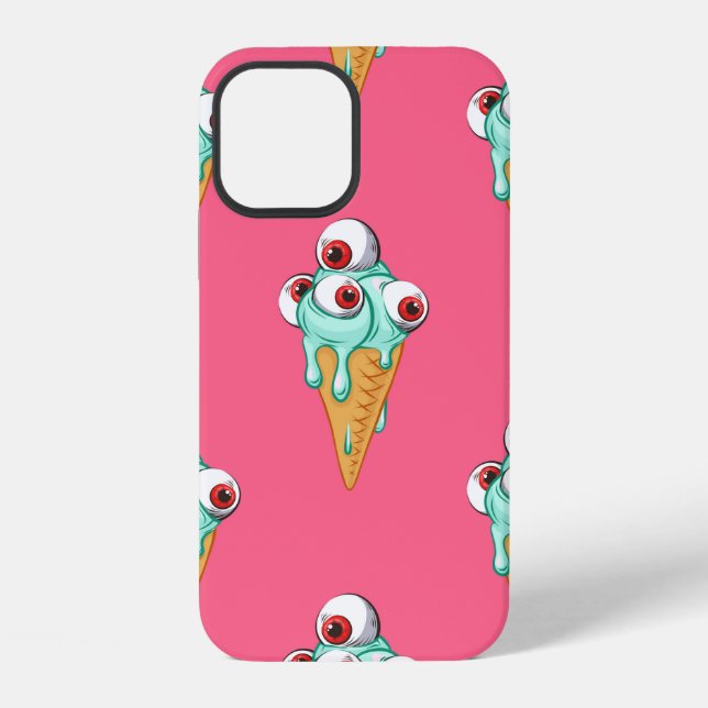 Coque iPhone Crème glacée bleue avec des yeux. Fond rose. Sans  (Verso)