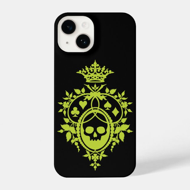 Coque iPhone Crête verte avec crâne et costumes (Verso)