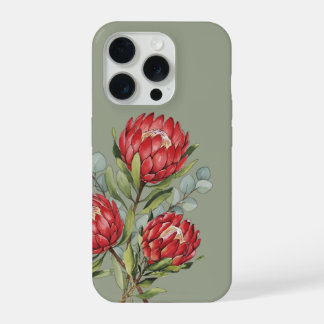 Coque iPhone 15 Pro Crimson Protea Bouquet Watercolor