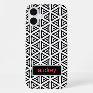 Coque iPhone 16 Plus Crisp triangulaire motif noir et blanc Votre nom